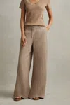 Reiss Mink Neutral Petite Linen Wide Leg Garment Dyed Trousers