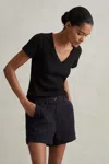 Reiss Demi - Navy Linen Garment Dyed Shorts, Us 4