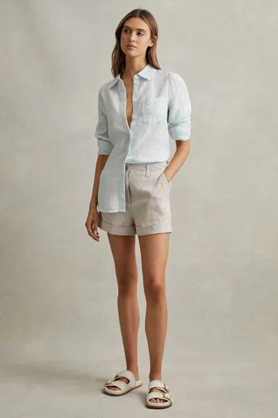 Reiss Demi - Oatmeal Linen Garment Dyed Shorts, Us 10