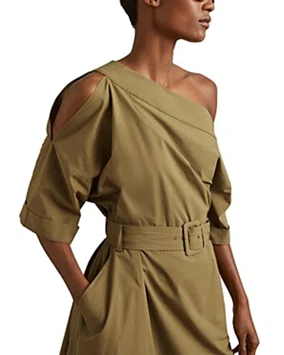 Reiss Demi - Khaki Off The Shoulder Belted Midi Dress, Us 0