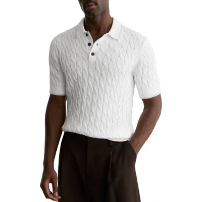 Reiss Denby Cable Knit Polo In White