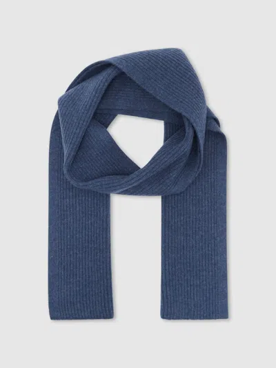 Reiss Denim Blue Chesterfield Merino Wool Rib-knit Scarf