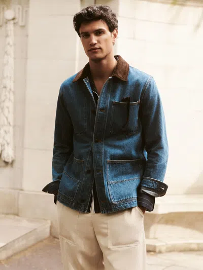 Reiss Denim Blue Corduroy Collar Denim Worker Jacket
