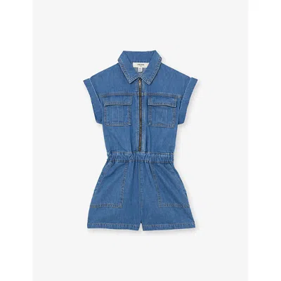 Reiss Kids' Denim Blue Jamie Short-sleeved Denim Playsuit 3-9