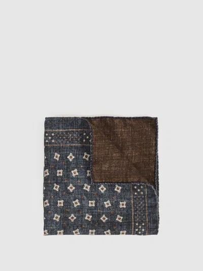 REISS REISS DENIM BLUE MELANGE FRANCO SILK FLORAL-MEDALLION POCKET SQUARE