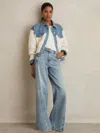 Reiss Denim Blue Quilted Colour Block Denim Jacket In Blue
