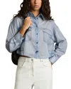 Reiss Womens Blue Darcy Denim-print Cropped Cotton Shirt In Blue