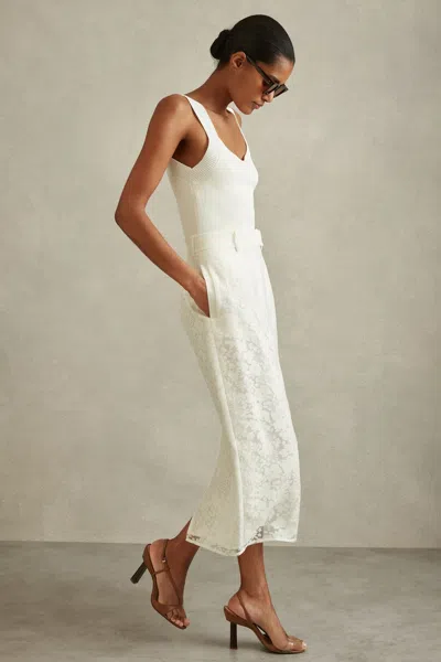 Reiss Ivory Burnout Floral Midi Skirt