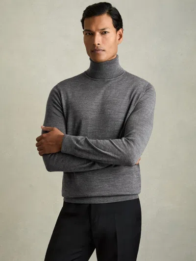 Reiss Derby Grey Marl Caine Slim Fit Merino Wool Roll Neck Jumper In Gray