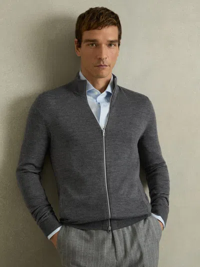 Reiss Derby Grey Marl Hampshire Merino Wool Zip-through Cardigan In Gray