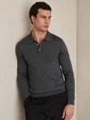 Reiss Derby Grey Marl Merino Wool Polo Shirt In Black