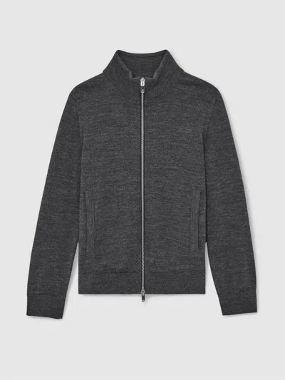 Reiss Derby Grey Melange 13-14 Yrs Merino Wool-blend Zip-through Cardigan In Gray
