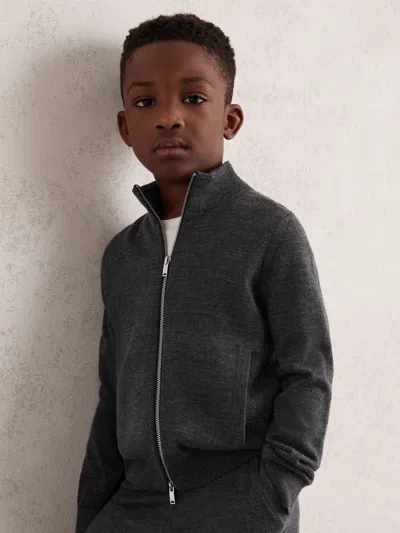 REISS DERBY GREY MELANGE 3-9 YRS MERINO WOOL-BLEND ZIP-THROUGH CARDIGAN