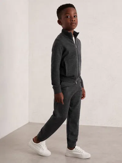 Reiss Kids' Derby Grey Melange 3-9 Yrs Merino Wool Cuffed Joggers In Black