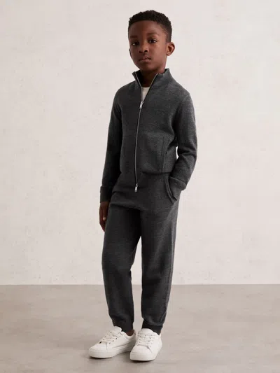 Reiss Derby Grey Melange 9-13 Yrs Merino Wool-blend Zip-through Cardigan In Gray