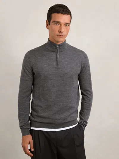 Reiss Derby Grey Melange Merino Wool Half-zip Jumper In Gray