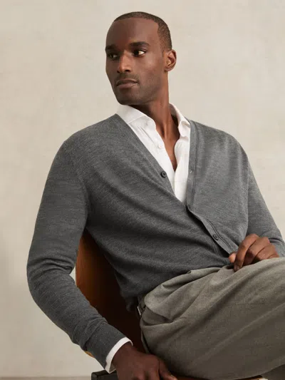 Reiss Derby Grey Melange West Merino Wool Button-through Cardigan In Gray