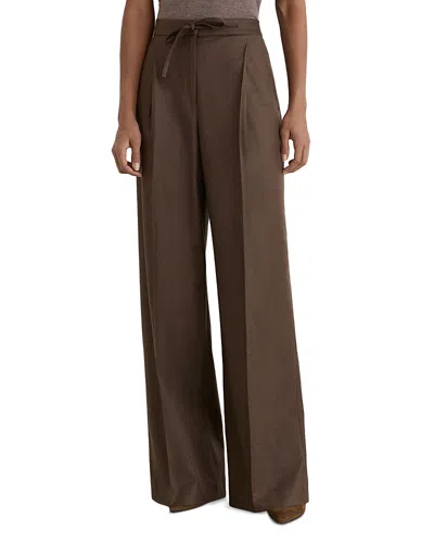 Reiss Derby Wide Leg Wool Blend Pants In Brown