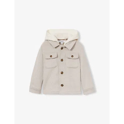 Reiss Kids' Detachable-hood Brushed Twill Overshirt 3-1 In Stone