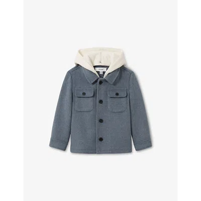 Reiss Kids' Detachable-hood Brushed Twill Overshirt 3-1 In Airforce Blue