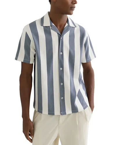 Reiss Mens Airforce Blue Off White Dexter Cuban-collar Block-stripe Stretch-woven Shirt Xl