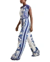 Reiss Blue Tile Print Off-the-shoulder Jumpsuit In Blue
