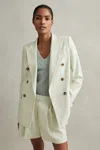 Reiss Mint Double Breasted Linen Blend Suit Blazer In Mint