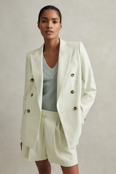 Reiss Mint Double Breasted Linen Blend Suit Blazer