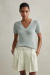 Reiss Dianna Linen-blend Pleated Short In Mint