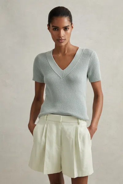 Reiss Dianna - Mint Front Pleat Linen Blend Suit Shorts, Us 10