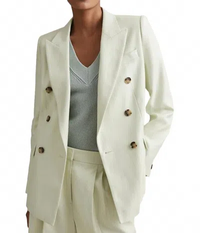Reiss Dianna Double Breasted Linen Blend Suit Blazer In Mint In White