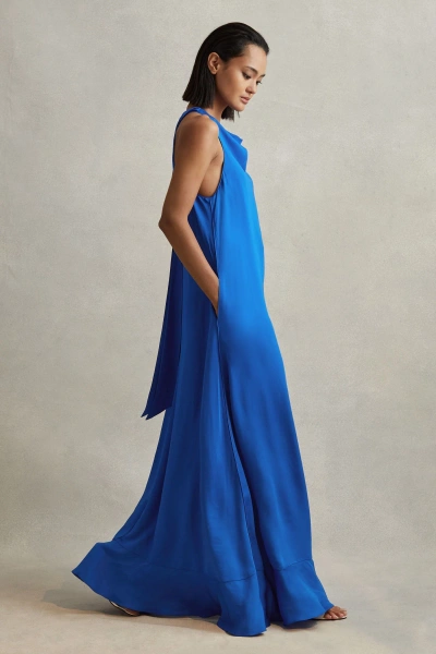 Reiss Dina - Cobalt Blue Tie Neck Column Maxi Dress, Us 0