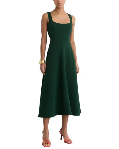Reiss Dina Waisted Cut Out Twill Midi Dress In Green