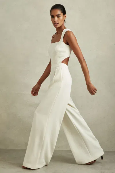 Reiss Ivory Dion Twill Open-back Wide Leg Jumpsuit