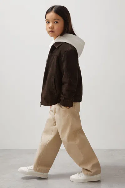 Reiss Distressed Brown Rally 9-13 Yrs Unisex Fit Mclaren F1 Team Suede Bomber Jacket