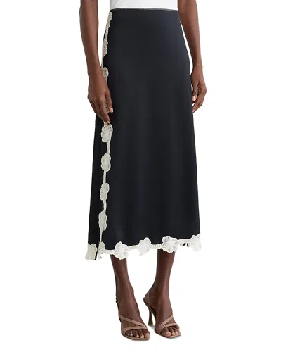 Reiss Doa Floral Lace Detail Skirt In Burgundy