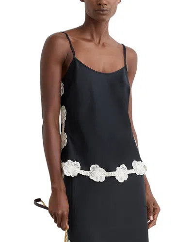 Reiss Doa Satin Floral Lace Trim Cami Top In Black