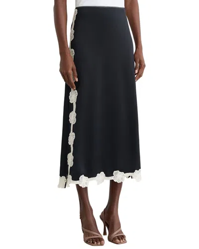 Reiss Doa Satin Floral Lace Trim Midi Skirt In Blue