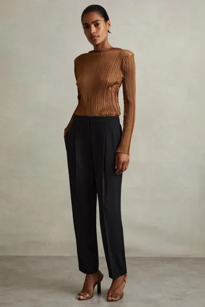 Reiss Navy Front Pleat Tapered Trousers