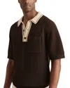Reiss Dark Brown/stone Cotton Textured Knit Contrast Polo Shirt In Brown