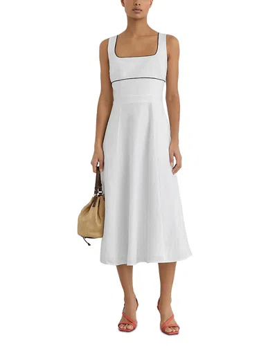 Reiss Dorothea Contrast Trim Linen Dress In White