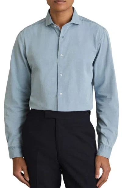 Reiss Draper Cotton Denim Button-up Shirt In Blue