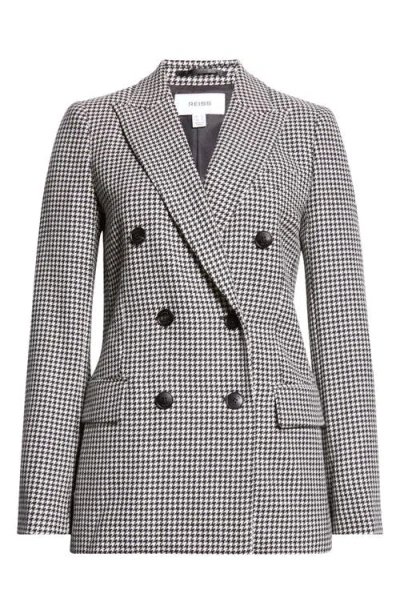 Reiss Evie Double Breasted Textured Check Blazer In Navy Neutral Check