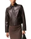 Reiss Chocolate Cleo Atelier Grained Leather Jacket In Brown
