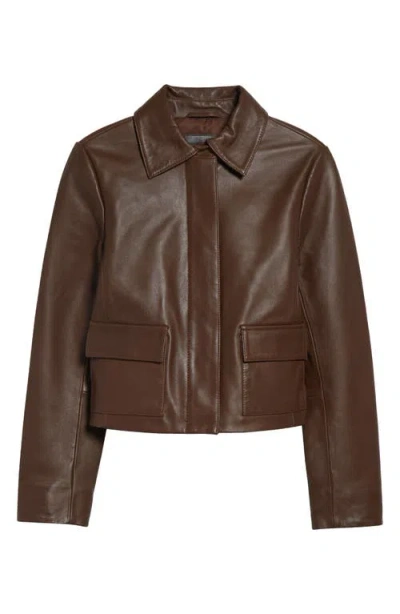 Reiss Womens Drew Classic-collar Leather Jacket Mocha Brown