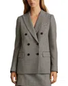 Reiss Evie Double Breasted Textured Check Blazer In Gray