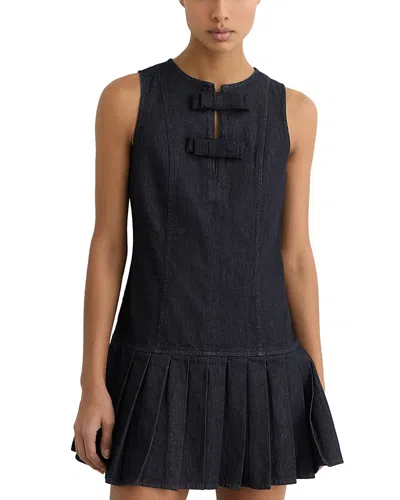 Reiss Drop Waist Pleated Skirt Mini Dress In Blue