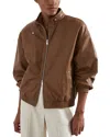 Reiss Tan Atelier Leather Latched Collar Bomber Jacket In Tan