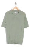 Reiss Duchie Johnny Collar Short Sleeve Wool Polo Sweater In Kale