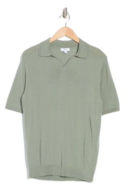 Reiss Duchie Johnny Collar Short Sleeve Wool Polo Sweater In Kale